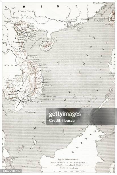 ilustrações de stock, clip art, desenhos animados e ícones de antique french map of south china sea - south china sea