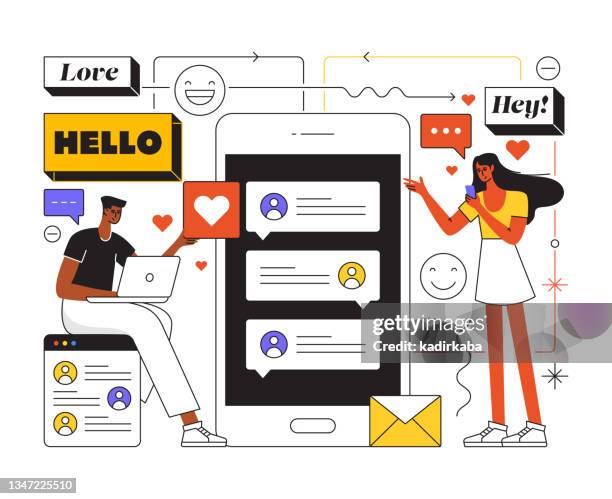 online dating content modern flat style illustration - app design line icons stock illustrations