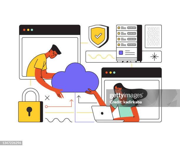 cloud technology content modern flat style illustration - cloud computing banner stock illustrations