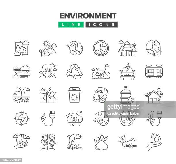 stockillustraties, clipart, cartoons en iconen met environment line icon set - duurzame levensstijl