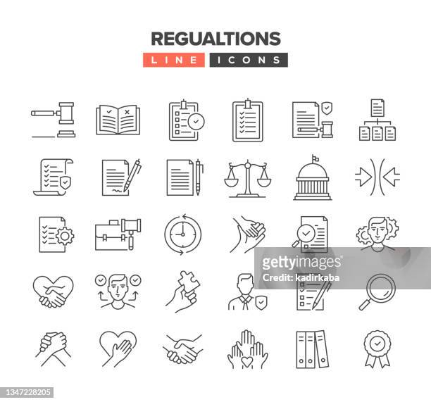 regulations line icon set - judiciary committee 幅插畫檔、美工圖案、卡通及圖標