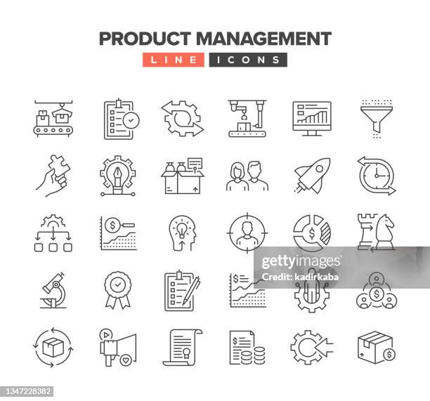 product management line icon set - consumer goods stock illustrations