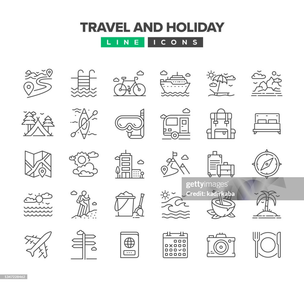 Travel And Holiday Line Icon Set