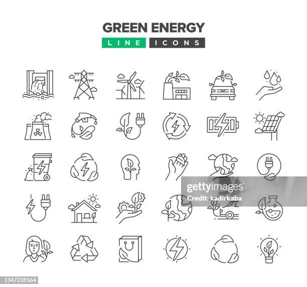 stockillustraties, clipart, cartoons en iconen met green energy line icon set - klimaat