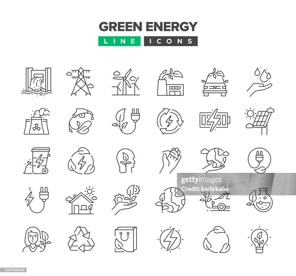 Green Energy Line Icon Set