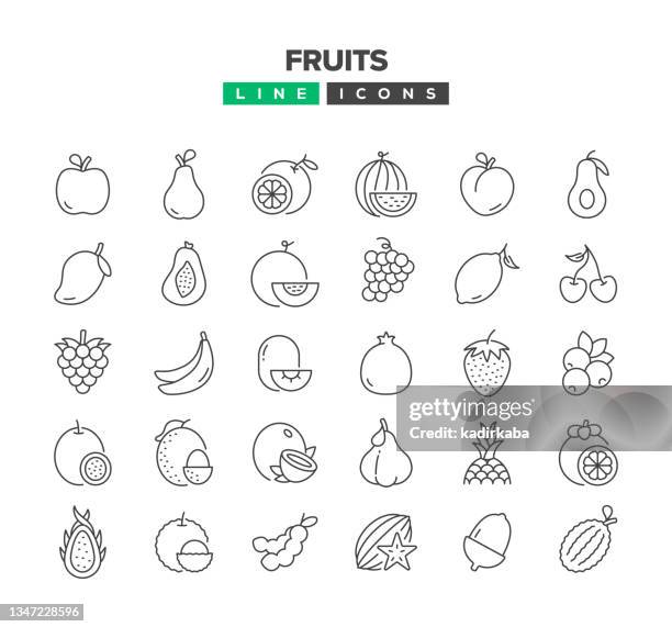 fruits line icon set - papaya stock-grafiken, -clipart, -cartoons und -symbole