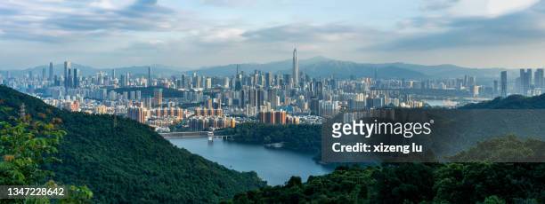 overlook shenzhen from the mountain during the day - shenzhen stock pictures, royalty-free photos & images