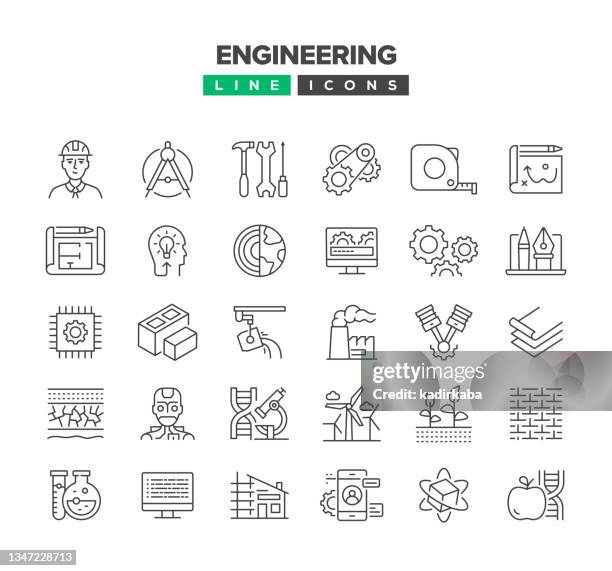 ilustraciones, imágenes clip art, dibujos animados e iconos de stock de conjunto de iconos de línea de ingeniería - geología
