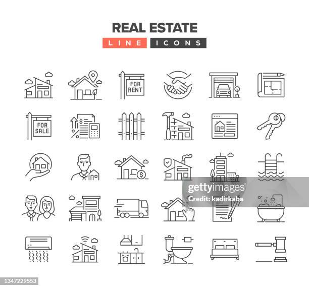 real estate-linie symbol-set - hypotheken dokument stock-grafiken, -clipart, -cartoons und -symbole