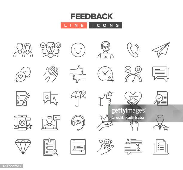 bildbanksillustrationer, clip art samt tecknat material och ikoner med feedback line icon set - support