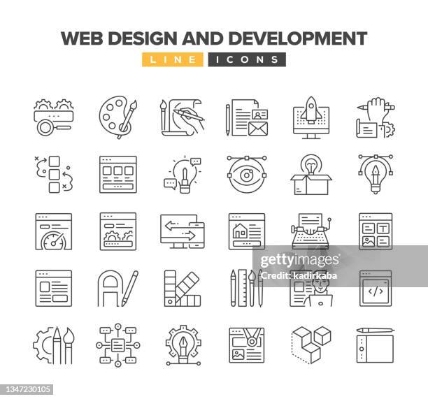 web design and development line icon set - 網站設計 幅插畫檔、美工圖案、卡通及圖標