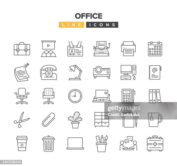 office line icon set - calling from window stock illustrations