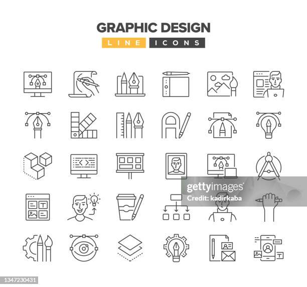 graphic design line icon set - editor stock illustrations