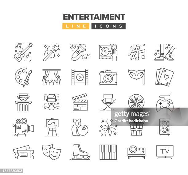 entertainment line icon set - cinematography stock illustrations
