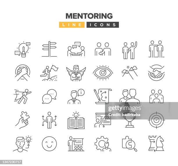 mentoring line icon set - teaching icons stock illustrations