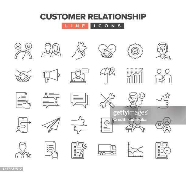 stockillustraties, clipart, cartoons en iconen met customer relationship line icon set - improvement ahead sign