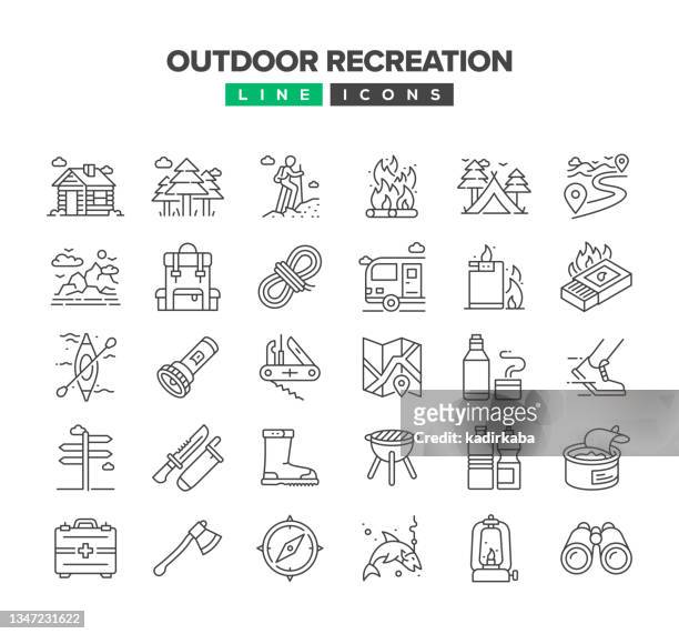 outdoor recreation line icon set - rope stock illustrations