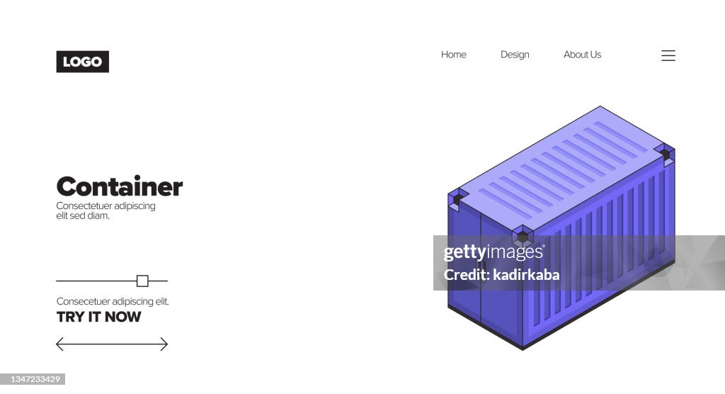 Container Concept Isometric Web Banner Three Dimensional Design For ...
