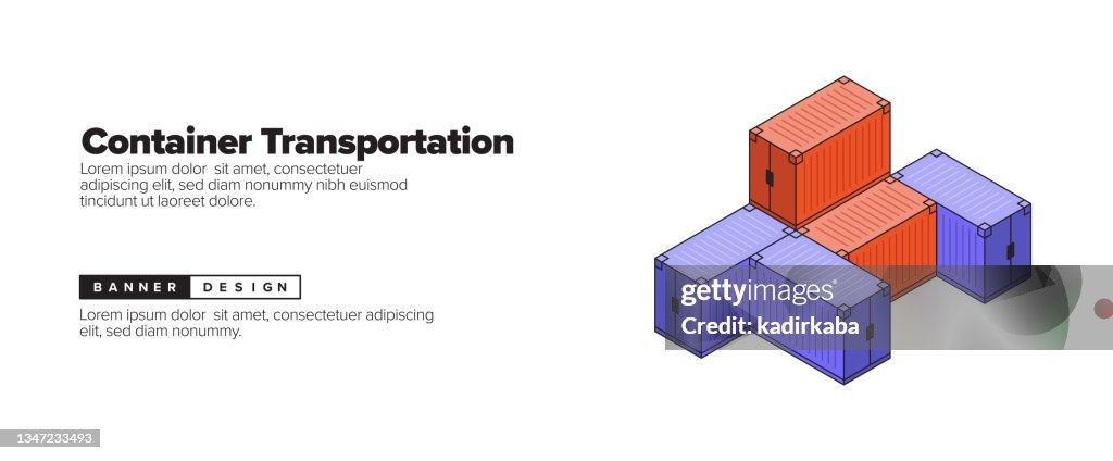 Container Example Poster Container Transportation Concept Isometric Web Banner Three Dimensional ...