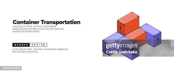 container transportation concept isometric web banner, three dimensional design for posters, covers and banners - cargo plane loading stock illustrations