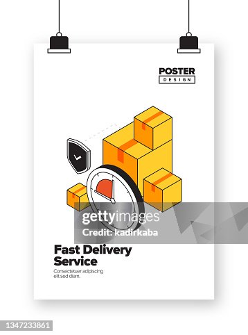 Fast Delivery Design Fast Delivery Service Concept Isometric Web Banner Three Dimensional ...