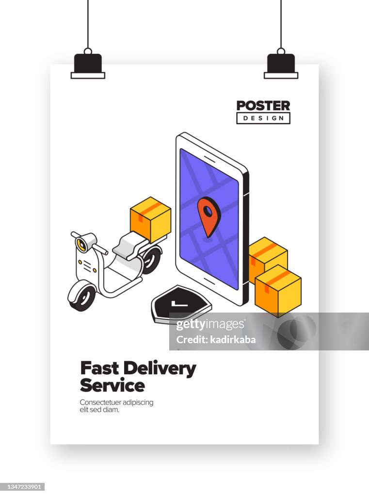 Fast Delivery Design Fast Delivery Service Concept Isometric Web Banner Three Dimensional ...