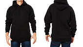 Hoodie set mock up - front and back view, black hoodie isolated