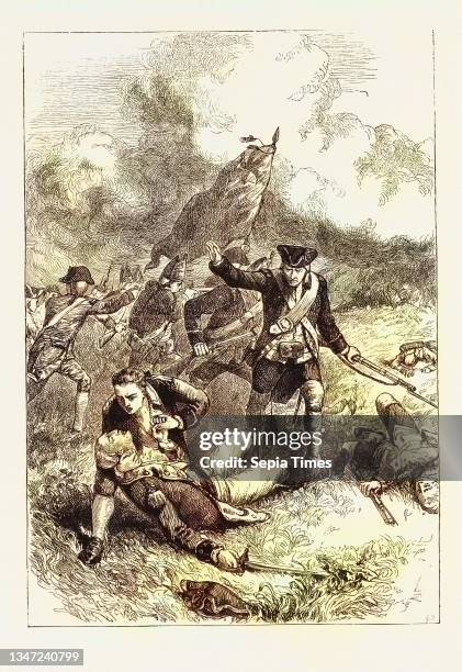 Death of Major Pitcairn, US, USA, 1870s Engraving.