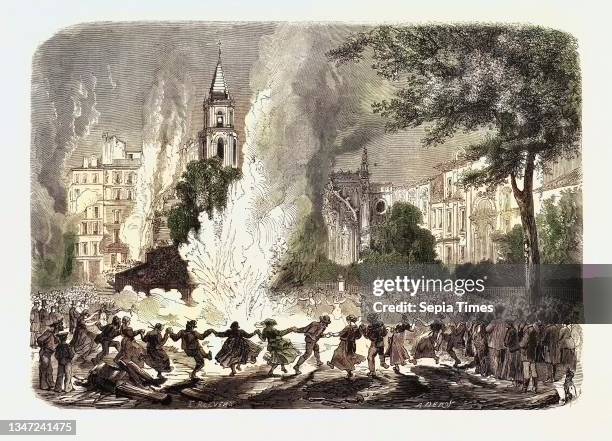 Cholera at Marseilles, Marseille, France: Fires Lighted in the Square of the Old Palace of Justice During the Epidemic, 1865.