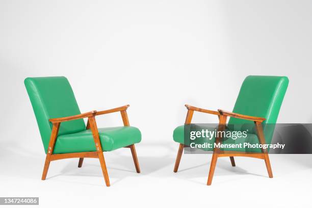 two armchairs isolated on a white background - leather office chair stock pictures, royalty-free photos & images