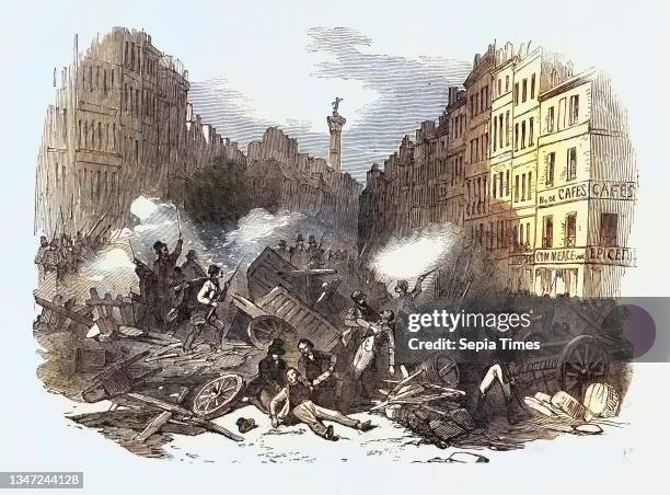 The Revolution in France: Barricade of the Faubourg St. Antoine, Paris, 1851.