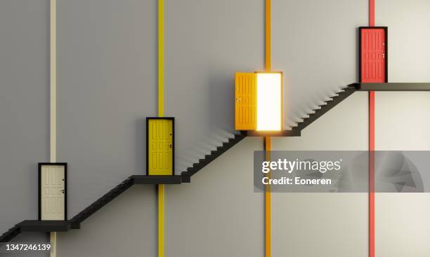 choice concept with doors - porta de entrada imagens e fotografias de stock