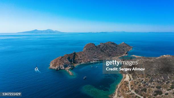 scenic aerial view of knidos bay in datca - kos foto e immagini stock