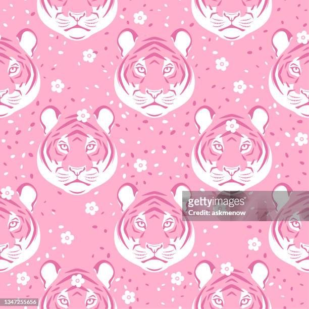 seamless pattern with tiger head - animal pattern stock illustrations
