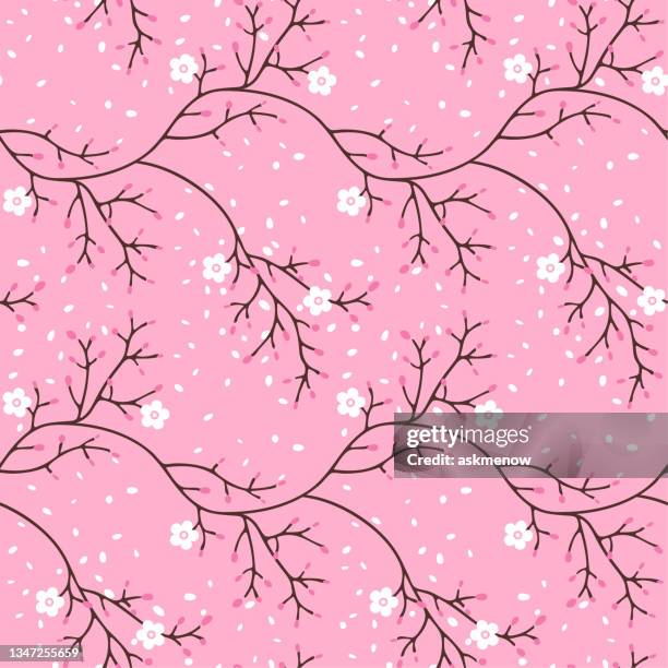 seamless pattern with spring blossom - twisted tree stock illustrations