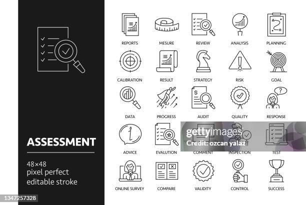 illustrations, cliparts, dessins animés et icônes de jeu d’icônes de ligne d’évaluation. - rapport