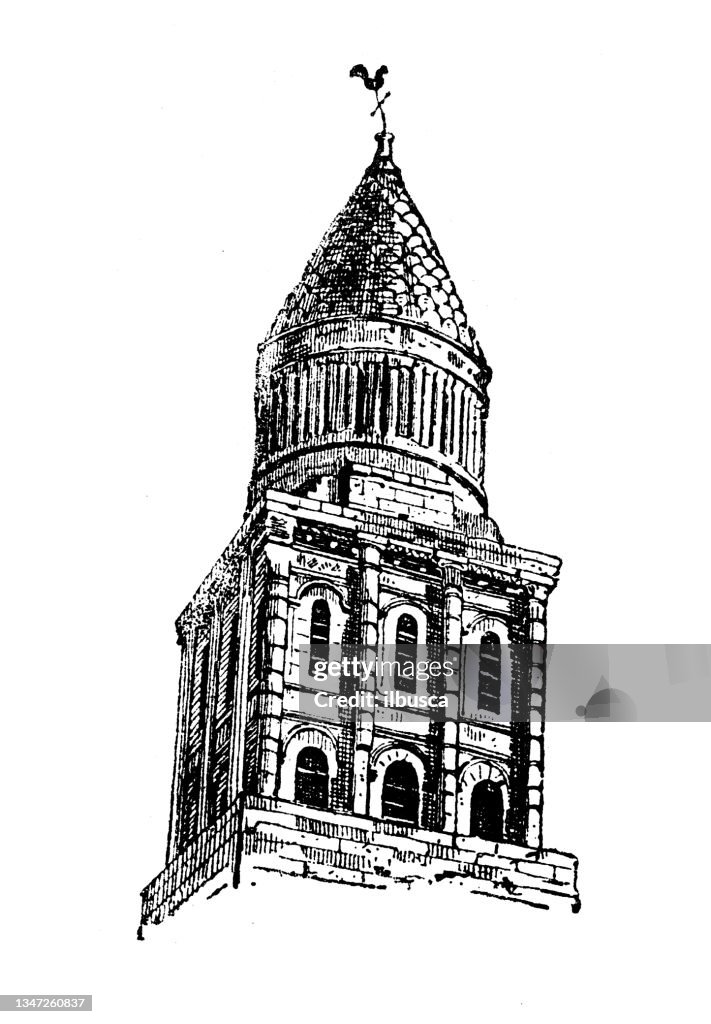 Antique illustration: Bell tower, church of Perigeux