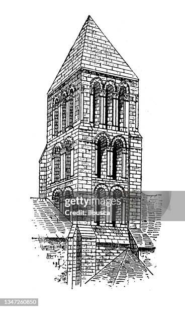 ilustrações de stock, clip art, desenhos animados e ícones de antique illustration: bell tower, st gervais pontpoint - campanario torre