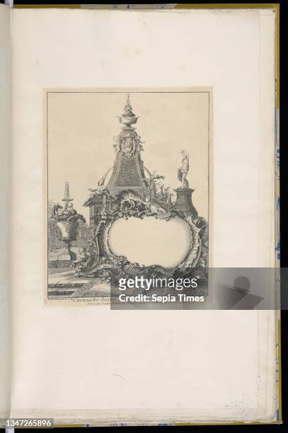 Cartouche with a Fountain and an Obelisk in the Background, Pierre Edme Babel, French, ca. 1720-1775, Pierre Edme Babel, French, ca. 1720-1775,...