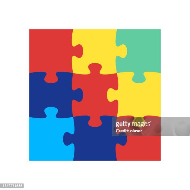 stockillustraties, clipart, cartoons en iconen met 3 by 3 jigsaw puzzle - jigsaw piece