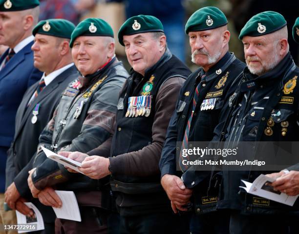 Royal Marines veterans attend the funeral of Major General Matthew Holmes at Winchester Cathedral on October 13, 2021 in Winchester, England. Major...
