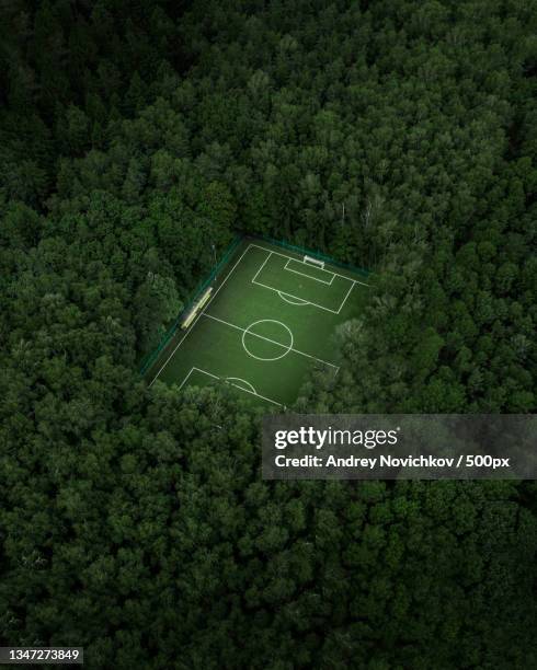 aerial view of a soccer field,russia - turf fotografías e imágenes de stock