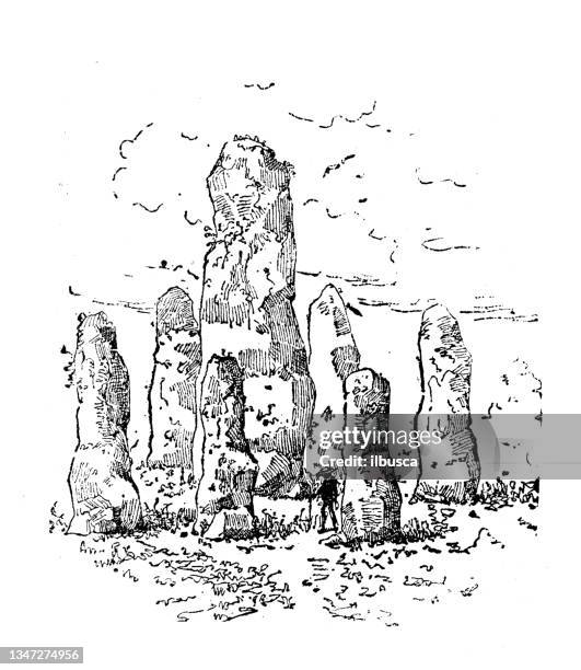 antique illustration: cromlech - les alignements de carnac stock illustrations