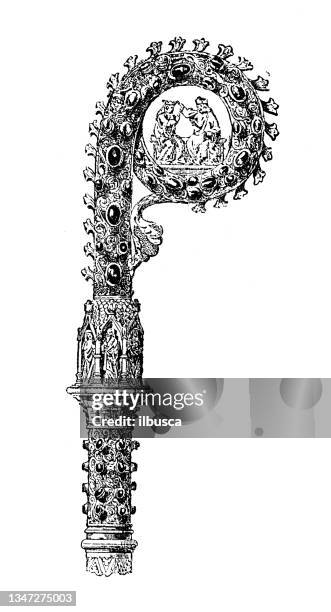 antike illustration: crozier, crosier - krummstab stock-grafiken, -clipart, -cartoons und -symbole