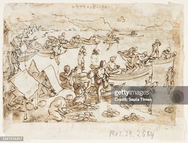 Diana, or 'Venatio' , preliminary design for pl. 4 in the Schema, seu Speculum Principum series; Verso: Diving for Pearls in the Persian Gulf, Jan...