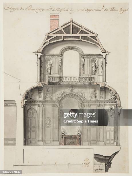 Preliminary Design for the Salon d'Angle at the Palais Royal, Paris, France, Gilles-Marie Oppenord, French, 1672–1742, Pen and black ink, brush and...