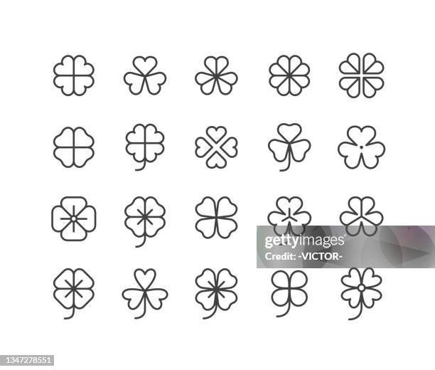 clover icons - classic line series - 3 petal flower stock illustrations