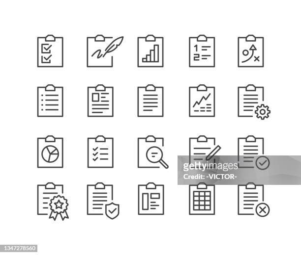 clipboard icons - classic line series - paperwork stock illustrations