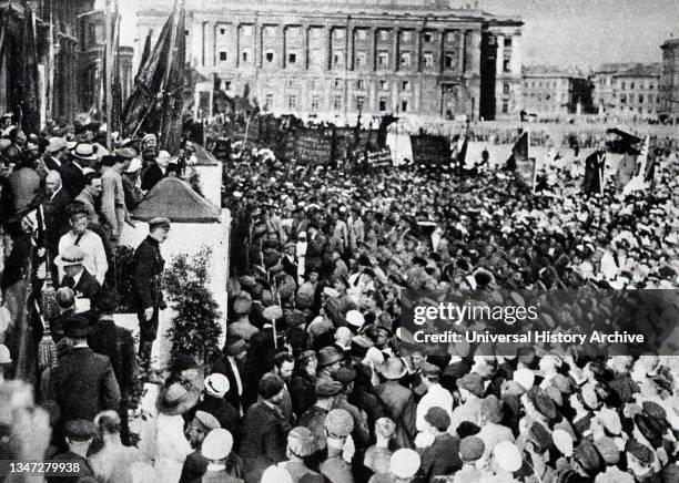 Vladimir Lenin makes a speech at a rally dedicated to the laying of a monument to Karl Liebknecht and Rosa Luxemburg. Karl Liebknecht was a German...