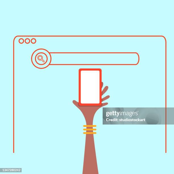 mobile phone with blank screen - holding hands close up stock illustrations